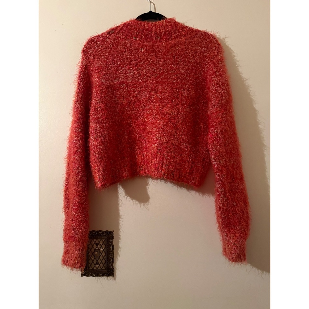 Free People Stardust Shaggy Fuzzy Cropped Mock Neck Sweater XS‎ Red Cozy Boho - Picture 4 of 4